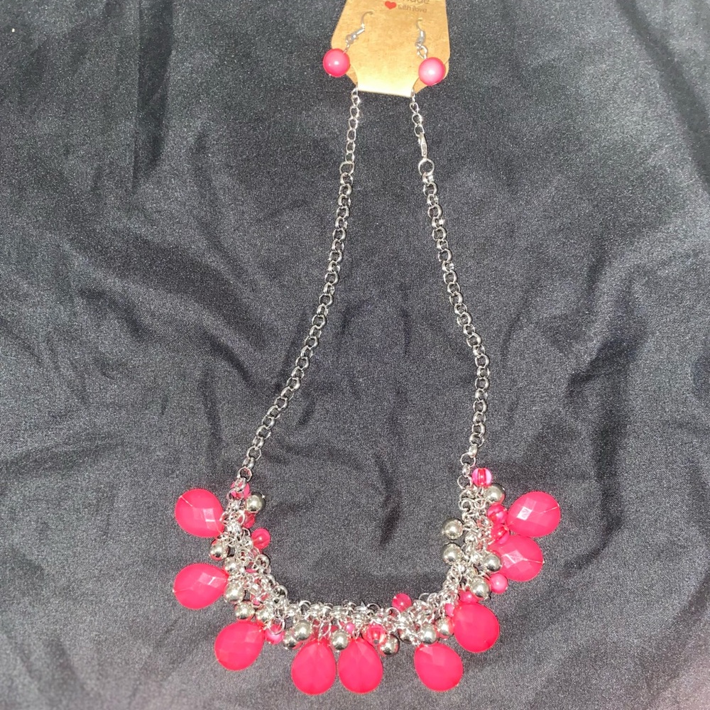 A SET OF (2) Elegant Pink Beaded Necklace and Earring Set